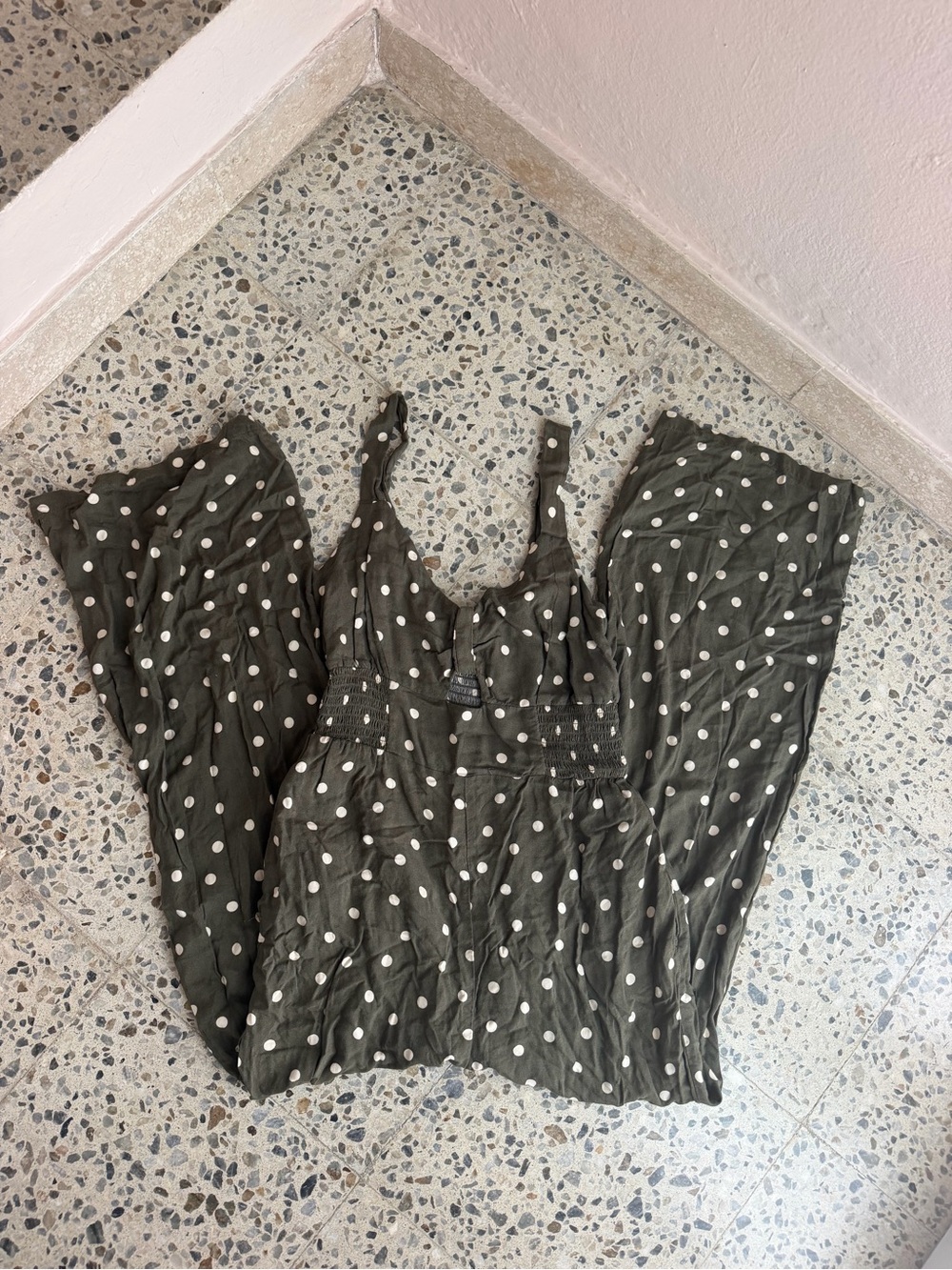 Aeropostale Olive Green Polka Dot Wide-Leg Jumpsuit